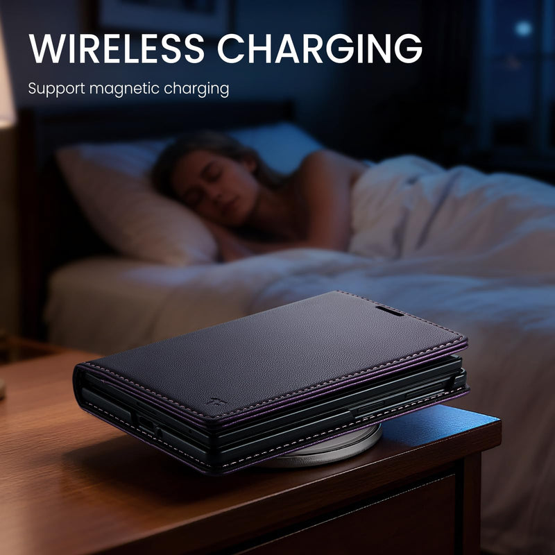 for Samsung Galaxy Z Fold 8 Case Wallet with Card Holder Purple | RFID Blocking Credit Slots, Kickstand, PU Leather, Shockproof Flip Phone Cover for Fold8 Wide, Purple for Galaxy Z Fold 8 - 7.6''