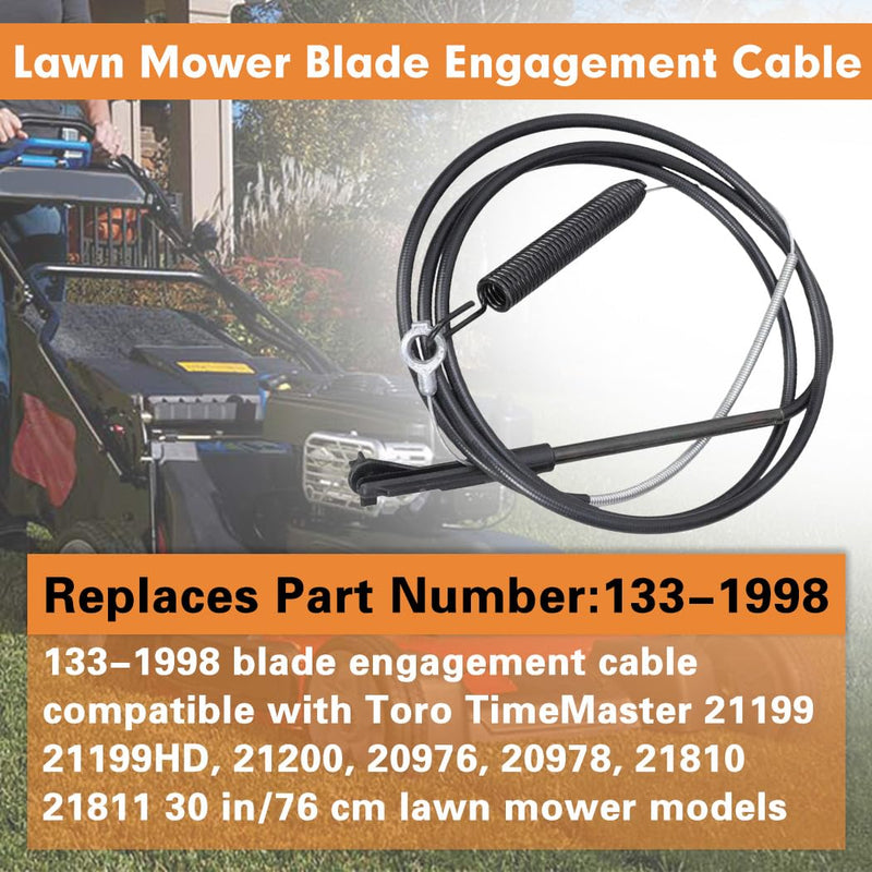 133-1998 Lawn Mower Blade Engagement Cable, Brake Cable Replacement for Toro Timemaster 30-inch Models 21199, 21199HD, 20976, 20978, 21200, 21810, 21811 Lawnmower Brake Cable Parts