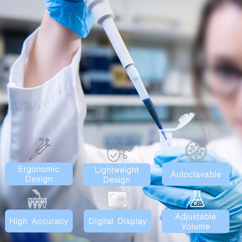 Adjustable Single Channel Pipette 1-10 ml, High Accuracy Laboratory Micropipette for Molecular Biology and Cytology 1000-10000 Microliters 11.18*3.03*1.77 inches