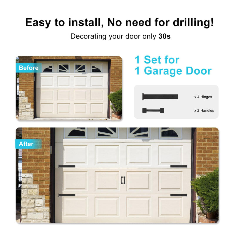 JIAHOO Magnetic Garage Door Decorative Hardware, Garage Door Hardware Kit Decorative 8 Hinges & 4 Handles, Curb Appeal Garage Door Accents, Black Magnetic Garage Door Hardware, 2 Sets