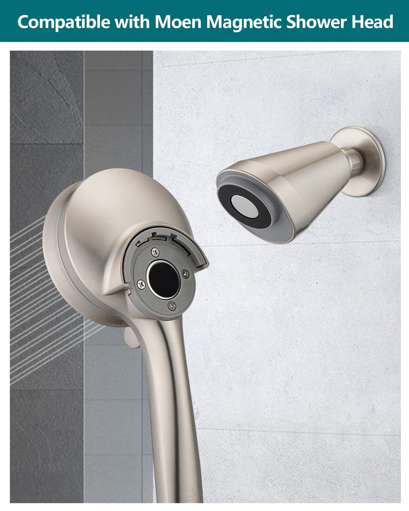 Adjustable Shower Holder Remote Dock Compatible with Moen Magnetic Handheld Showerhead - 3M VBH Adhesive Tape for Strong Hold, No Drill, Any Height Use, Brushed Nickel