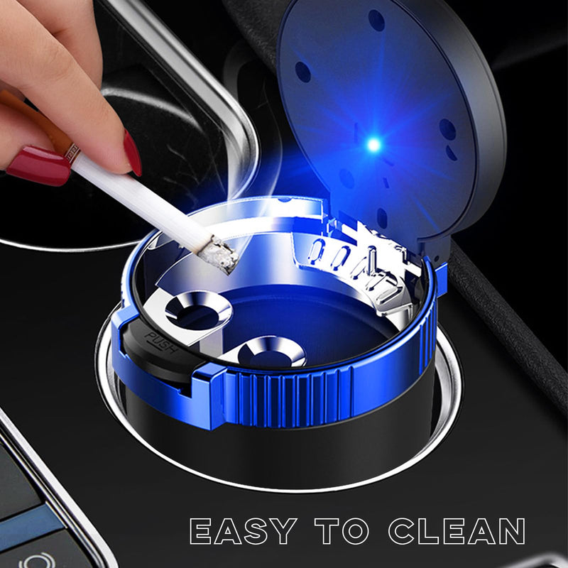 Car Ashtray with Lid, Detachable Stainless Steel Smokeless Auto Ashtray with Blue LED Light, Mini Vehicle Trash Can for Cup Holder Home Office, Interior Car Accessories (Blue) 1 PCS Blue