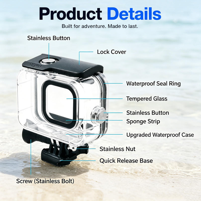 JINGCHEN Waterproof Case for GoPro Hero 13/12/11/10/9 Camera Dive Housing | 60M/196FT Protective Underwater Camera Housing Gopro Accessories for underwater photography & snow outdoor adventures