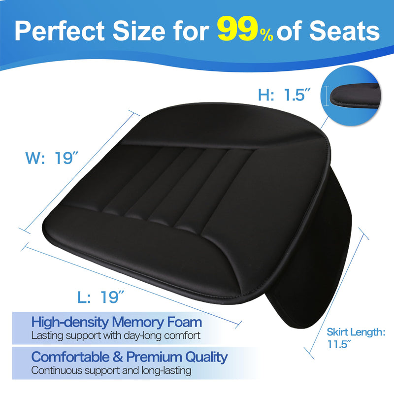 Premium Car Seat Cushion, Driver Seat Cushion with Comfort Memory Foam & Non-Slip Rubber Bottom, Car Seat Pad Works with 95% of Vehicles and Office Chair or Home (Black) Black