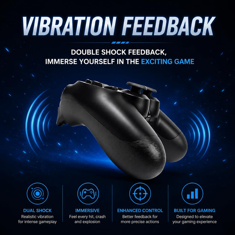 Wireless PS4 Controller Compatible with PS4, PS4 Slim & PS4 Pro – Bluetooth Gamepad with Dual Vibration, Rechargeable Battery, USB Charging Cable Included, Black