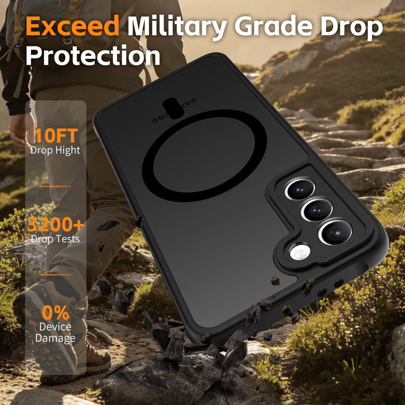 for Samsung Galaxy S21 Plus Case, [Compatible with Magsafe] [Screen Protector] Matte Translucent Slim Shockproof Case Military Grade Protection Phone Cover 6.7-inch, Black