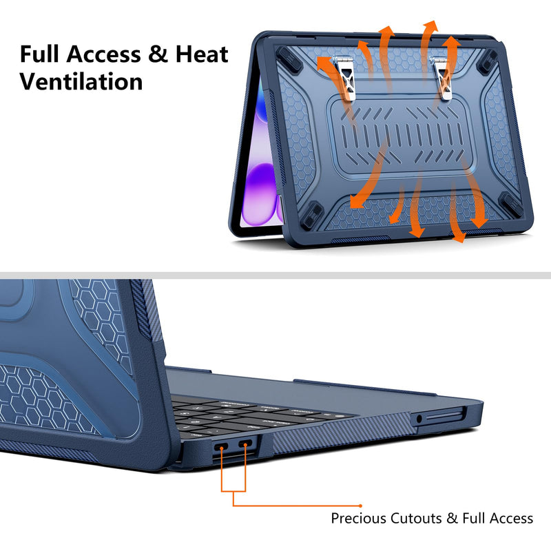 Case for MacBook Neo 13 Inch 2026 Release, Model A3404 / A18 Pro | Heavy Duty Shockproof Hard Shell Cover with Fold Kickstand & Heat Vents, Navy Blue 13" Neo 13 Neo 13 Navy Blue