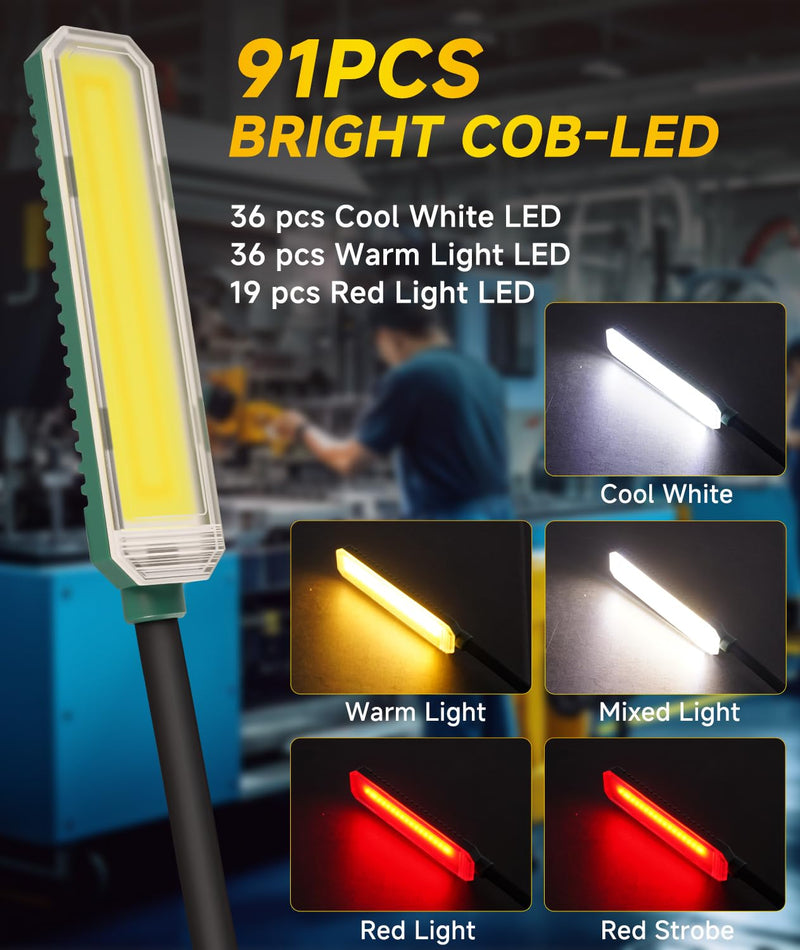 Magnetic Work Light, Rechargeable Flashlight Machine Light with 360° Flexible Gooseneck, Shop Tool Lamp for Lathe Drill Work Bench DIY Sewing Machine, Mechanic Light, Car Light/Emergency
