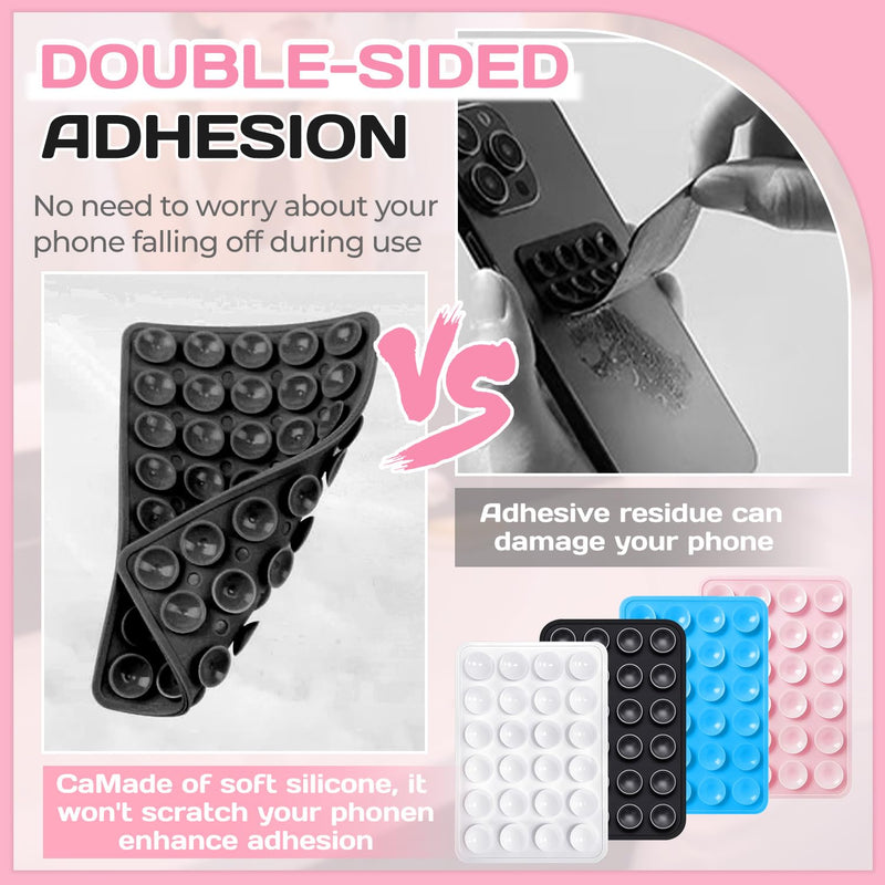 2PCS Silicone Double-Sided Suction Phone Case Mount,Strong Grip Holder Phone Accessories for Smartphones,Hands-Free Mirror Shower Phone Stand for Selfies (White & White) White & White