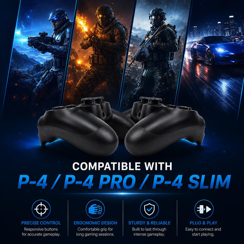 Wireless PS4 Controller Compatible with PS4, PS4 Slim & PS4 Pro – Bluetooth Gamepad with Dual Vibration, Rechargeable Battery, USB Charging Cable Included, Black