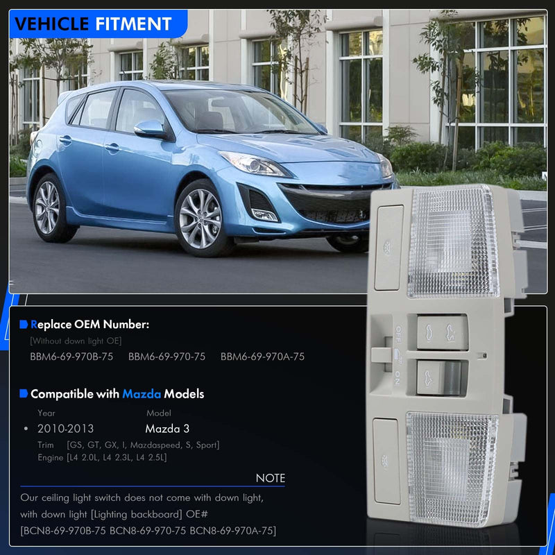 LED Overhead Console w/Sunroof Switch Fit for Mazda 3 2010 2011 2012 2013, Interior Ceiling Roof Reading Dome Light Map Lamp Replace# BBM6-69-970B-75, BCN8-69-970B-75, BBM669970B75 LED