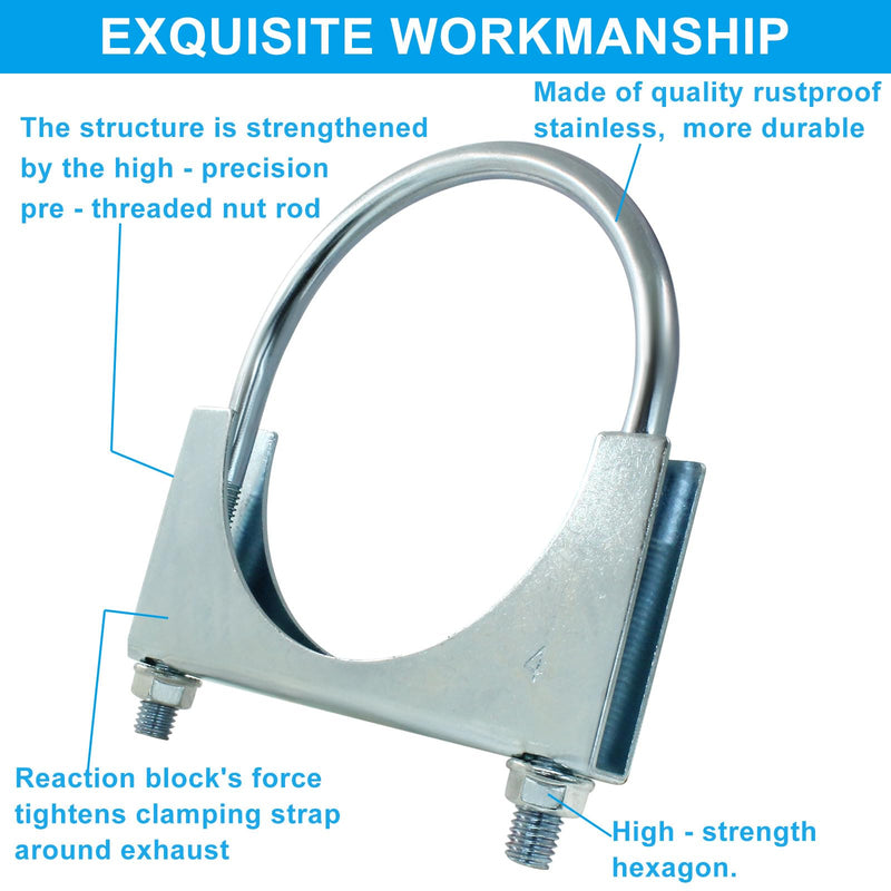 4" U Heavy Duty U-Bolt Clamp, 4 Inch Stainless Steel Muffler Clamps Saddle Style Exhaust Anti-corrosion U-Bolt for Automotive Installation/Car Enthusiasts(2-Pack) 4Inch