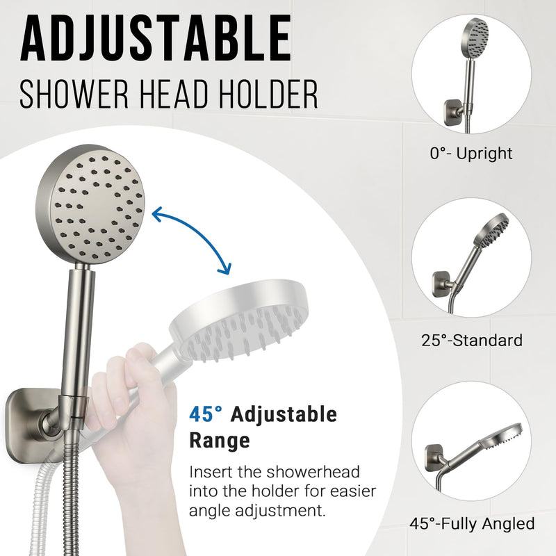 G-Promise Metal Handheld Shower Head Holder, Adjustable Wall Mount Shower Wand Bracket, Strong Adhesive Disc Mount or Drill Installation (Square, Brushed Nickel) Square
