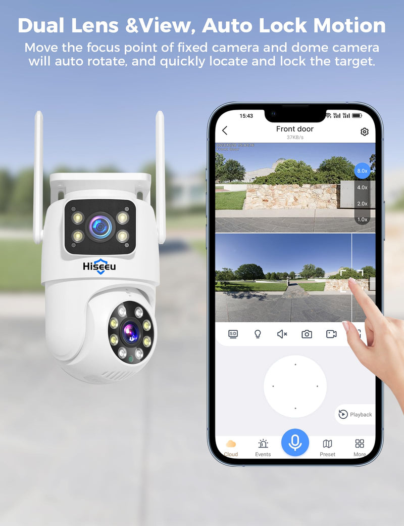 Hiseeu Wireless Security Camera, 5G/2.4G WiFi,Dual Lens View, Pan-Tilt- Zoom Control, Full Color Night Vision, Smart Motion Detection, Auto Track,Two-Way Audio, IP66 Waterproof, Plug-in Cable Gray