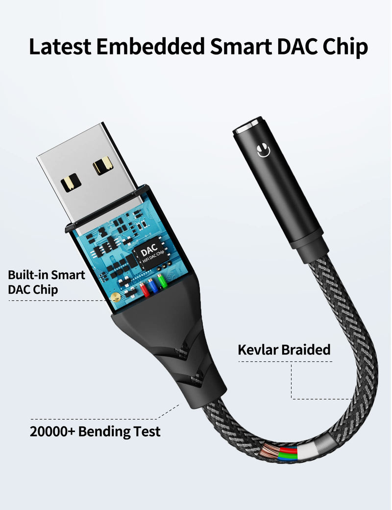 ASKUBSKU USB to 3.5mm Jack Audio Adapter, External Stereo Sound Card Built-in Chip USB to Headphone Aux Converter Male USBA to Audio Jack TRRS 4-Pole for Headset Microphone PC Laptop [5.11inch]
