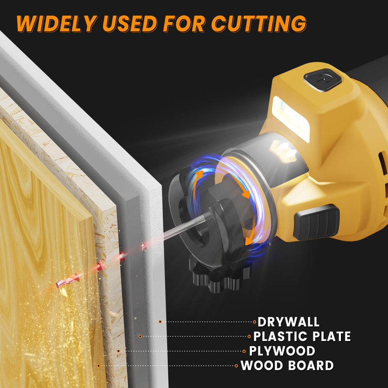 Cordless Drywall Cut-Out Tool for De-walt 20V Battery, 3 Speed Adjustable Brushless Rotary Saw with Up to 30000 RPM, Drywall Rotary Cutting Tool for Sheetrock,Wood,Plywood(Tool Only)