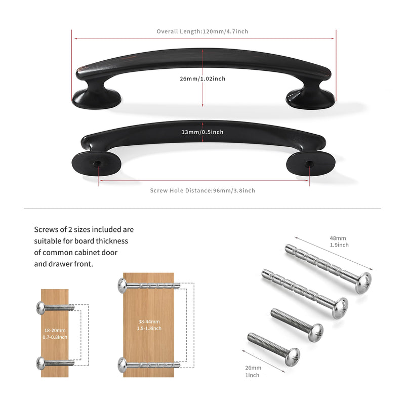 10 Pack 3-3/4 inch (96mm) Cabinet Pulls Oil Rub Bronze Drawer Pulls Kitchen Cabinet Hardware Drawer Handles Knobs. 3-3/4in(96mm) hole centers 10 Pack Oil Rubbed Bronze