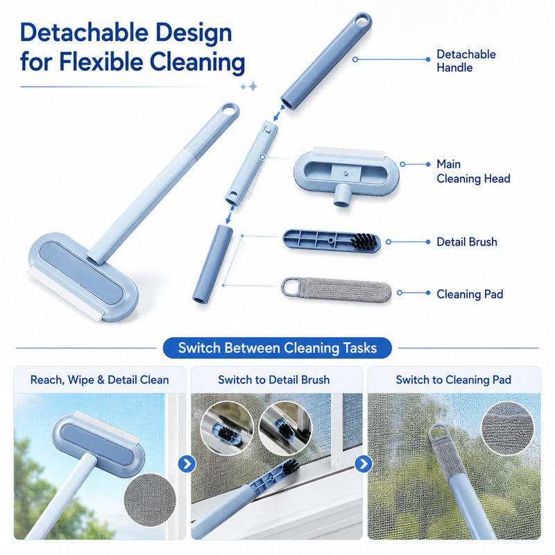 2026 New Window Screen Cleaning Brush, 4-in-1 Multi-Functional Cleaning Tool, Screen Cleaning Brush, Mesh Screen Cleaner, Gentle for Cleaning Dust and Hair