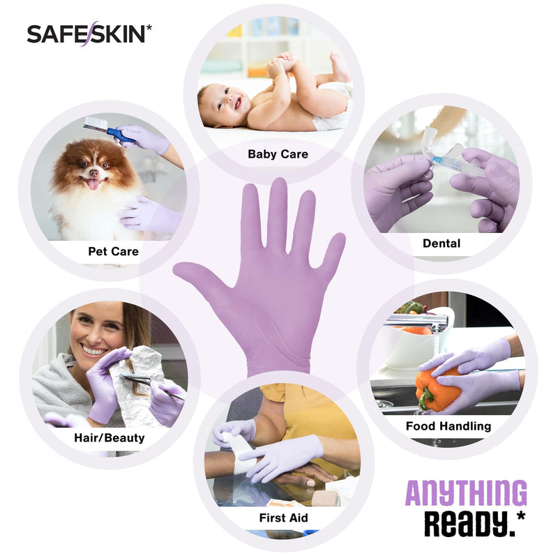SAFESKIN Disposable Nitrile Gloves in POP-N-GO Pack of 50 or 200 Powder Free - Hair, Cleaning, Medical Use, Food Handling Medium