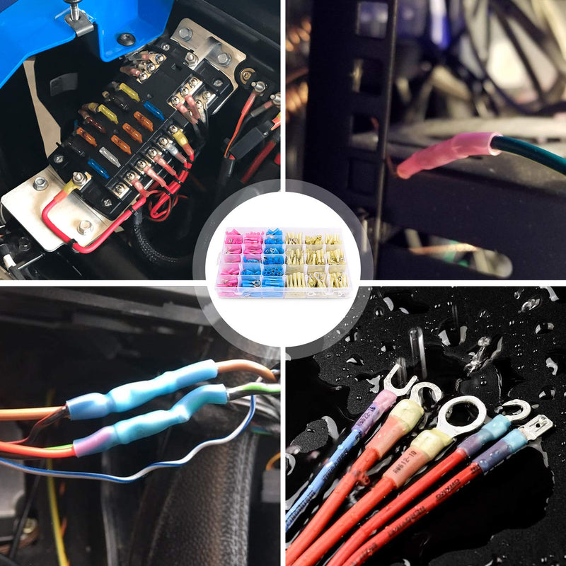 Nilight 540 PCS Heat Shrink Wire Connectors Waterproof Automotive Marine Electrical Terminals Kit Ring Fork Hook Spade Butt Splices 540Pcs Mixed Heat Shrink Terminals
