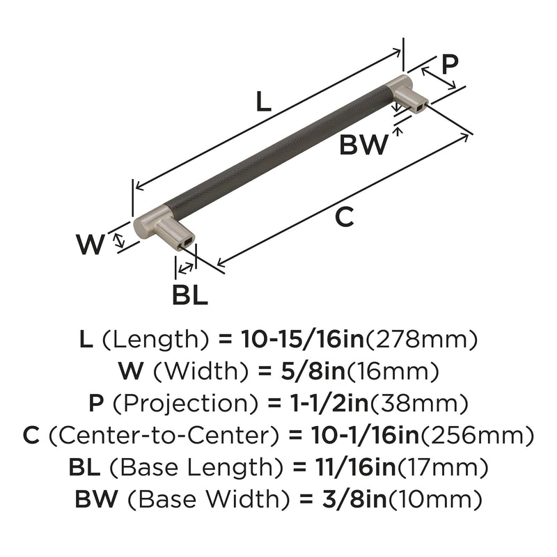 Amerock | Cabinet Pull | Satin Nickel/Oil-Rubbed Bronze | 10-1/16 inch (256 mm) Center-to-Center | Esquire | 1 Pack | Drawer Pull | Drawer Handle | Cabinet Hardware Satin Nickel/Oil Rubbed Bronze