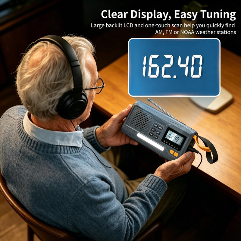 Emergency Weather Radio with NOAA Alert, Hand Crank Solar Radio | 2000mAh Emergency Phone Charger, AM/FM Battery Powered Radio, AA Backup, 3-Mode Flashlight, Reading Lamp, 100dB SOS Alarm Gray