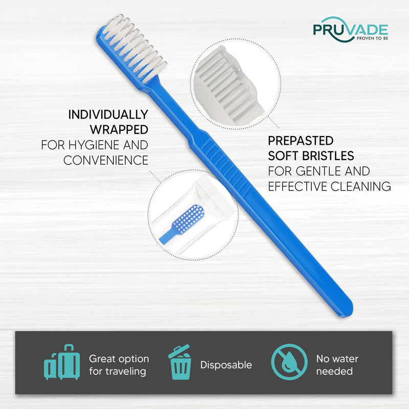 100 Pack Disposable Toothbrushes with Toothpaste Built In | Mint Prepasted Toothbrushes Individually Wrapped - Blue Single Use Waterless Toothbrush with Soft Bristles for Work, Camping, Travel 1 Count (Pack of 1)