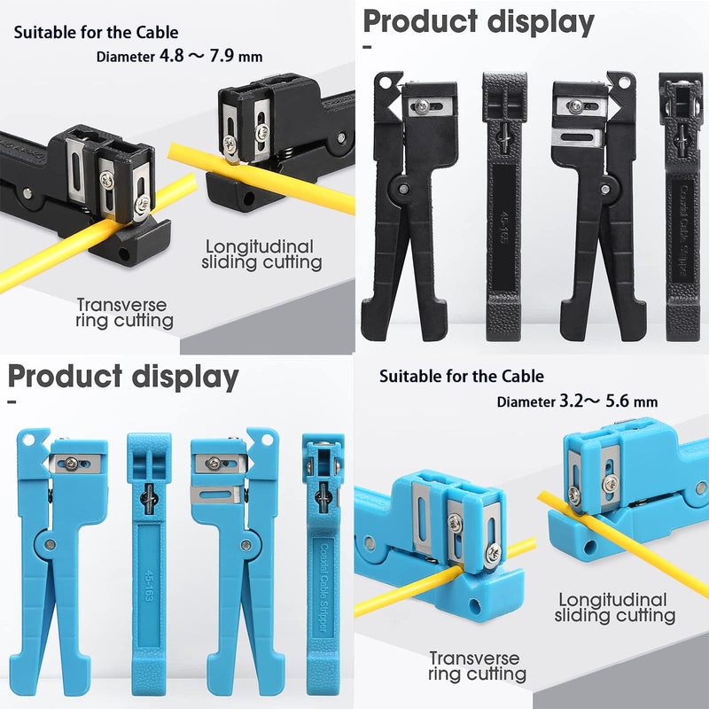 10pcs Coaxial Cable Stripping Cutter Tool Coaxial Cable Stripper Fiber Optic Jacket Stripper Cable Cutter Crimper, 5pcs 45-163 & 5pcs 45-165 10
