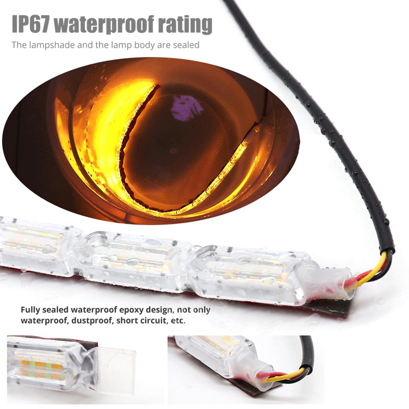 AUTOXBERT Car Daytime Running Light Strip, 2Pcs Flexible Crystal DRL LED Strip Sequential, Dual Color 17Inch Headlight LED Strip Turn Signal Lights Strip (White&Amber)