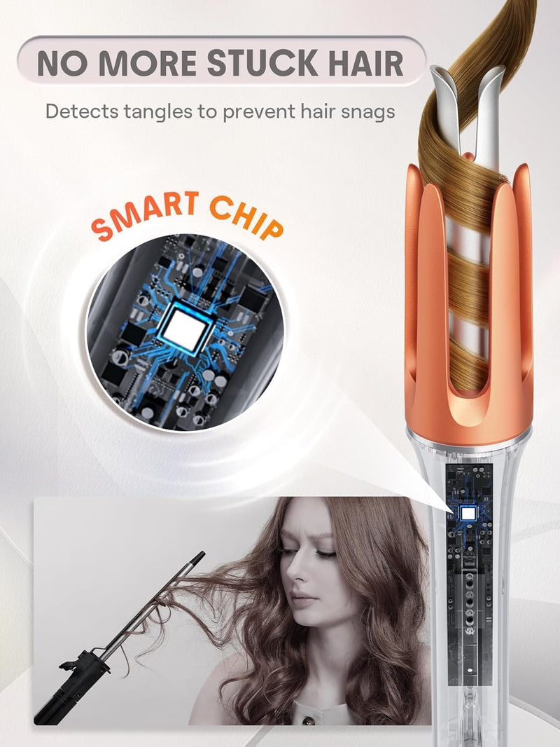 SHEGLAM Automatic Curling Iron 25mm / 1inch with Ceramic Coating, 3 Temperature Levels (170-210°C), Quick Heating Self Rotating Curler for Hair Styling (25mm) Orange