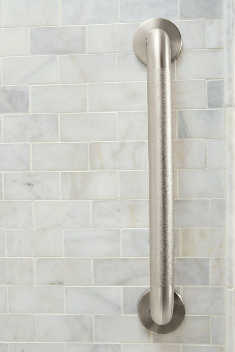 Moen Home Care Bathroom Safety 24 Inch Stainless Steel Handicap Grab Bar for Bathtub and Shower, Slip Resistant Peened Texture, Elderly Assistance Product, Polished Brass, R8724P