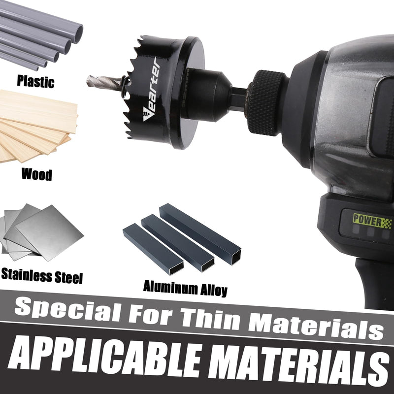 Bi-Metal Hole Saw Kit 3PCS, 7/8'' to1-3/8'' M42 Bimetal Hole Saw Set, Thin Wall Cobalt Drill Hole Cutter with Arbors for Wood, Sheet Metal, Copper, Plaster, PVC, Steel Plate, Drywall, Black 7/8'' - 1-3/8''