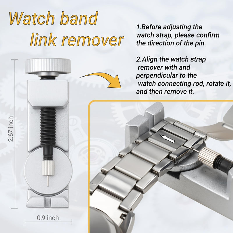 Watch Repair Tool Kit, Suitable for Battery Replacement & Watch Link Removal and Adjustment, Including Multi-Size Screwdriver Set, Tool Hammer, Watch Back Cover Disassembly Tool, and Portable Carrying Case, with User Manual.