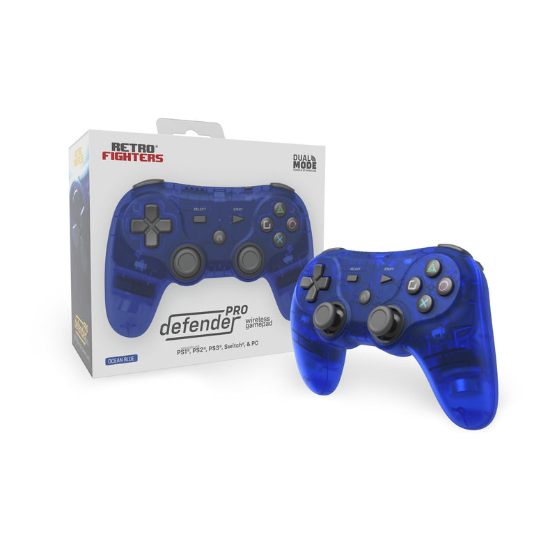 Retro Fighters Defender Pro Wireless Controller for PS1, PS2, PS3, Switch, & PC | 2.4GHz & Bluetooth (Ocean Blue) Ocean Blue