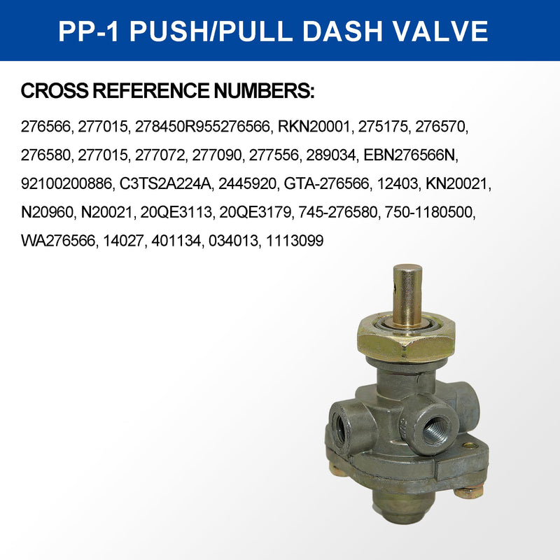 276566 PP-1 Dash Control Valve - 20PSI 1/8" Push/Pull Control - Replacement for Bendix 276566 277015|Haldex KN20021| - Truck and Trailer Dash Air Valve for Parking Emergency Brake Contol 276566 - 20PSI