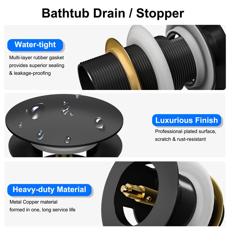 Pop-up Drain for Freestanding Tub, Black Free Standing Bathtub Drain Stopper Fits Most Freestanding Tubs, CUPC Certification (Matte Black) Matte Black