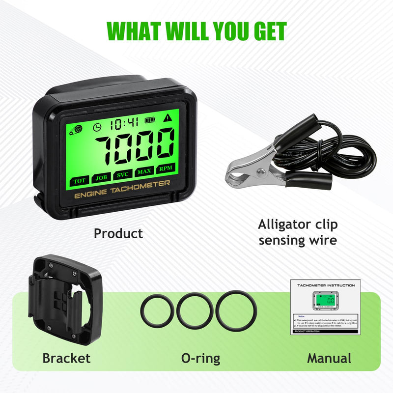 Digital Tachometer Hour Meter with RPM Alarm,IPX68 Waterproof Small Engine Tachometer,Replaceable Battery,Inductive RPM Gauge for Motorcycle,Chainsaw,Mower,ATV,Marine