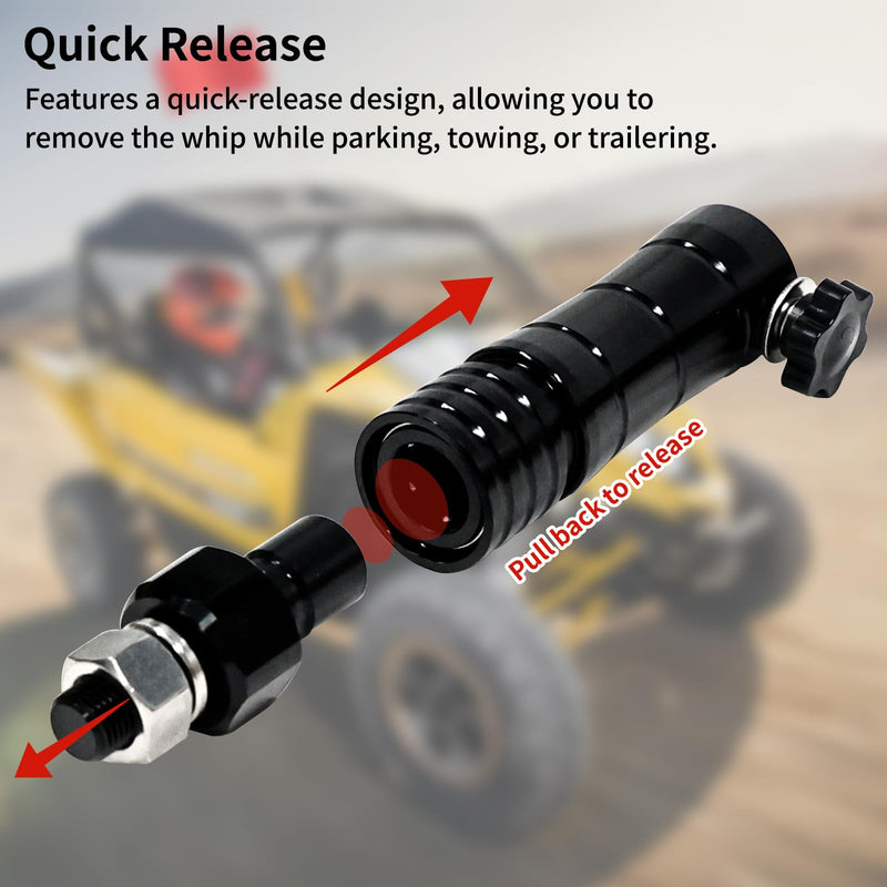 Quick Release Flag Pole Holder - Flag Mount Base for 1/4" & 5/16" Poles - Whip Flags Holder Compatible with UTV ATV Off Road 4 Wheeler Dune Buggy Side By Side SXS Can-Am Maverick Polaris Razor (Black) Black