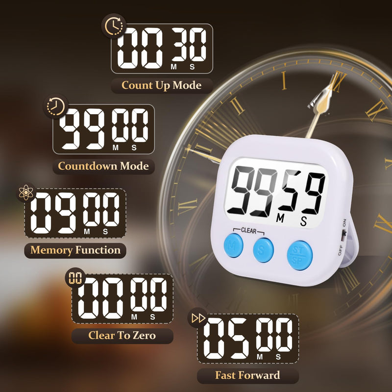 12 Pack Digital Kitchen Timer Small Classroom Timers for Kids Teachers (White) White 2