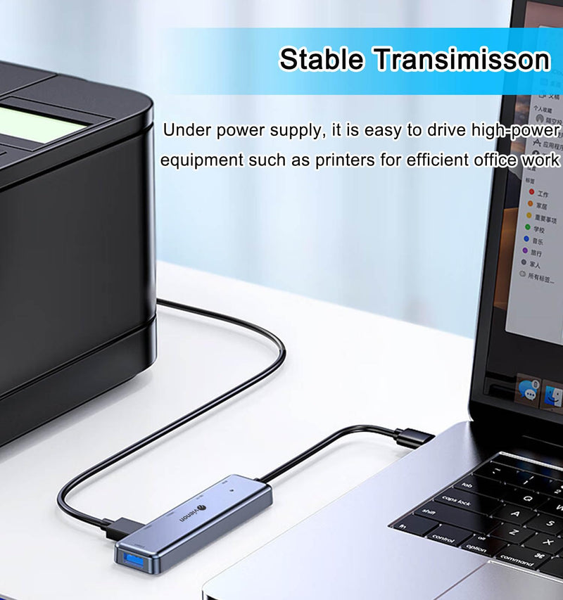 USB 3.0 Hub 5 in 1, USB Splitter with USB-C Power Port, USB-C Data Port, USB Port Hub USB Extender for MacBook, Laptop, Surface Pro, PS4, PC, Flash Drive, Mobile HDD USB 3.0 Hub Silver