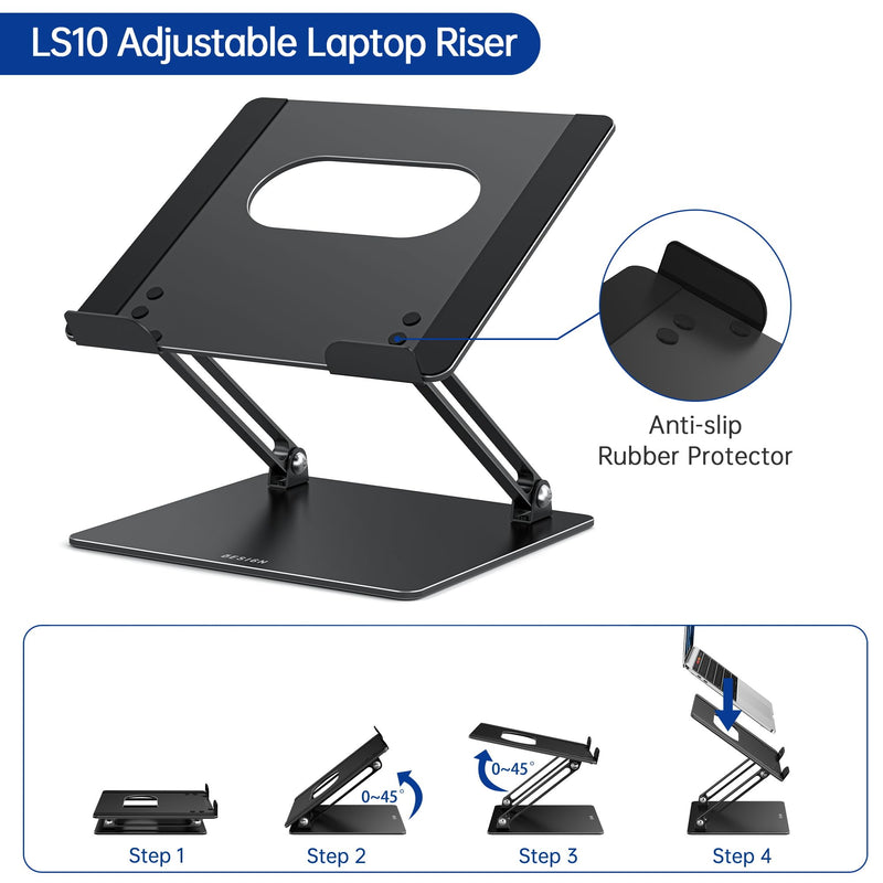 BESIGN LS10 Aluminum Laptop Stand, Ergonomic Adjustable Notebook Tablet Stand, Computer Holder Compatible with Air, Pro, Dell, HP, Lenovo More 10-14" Laptops, Black A-Black
