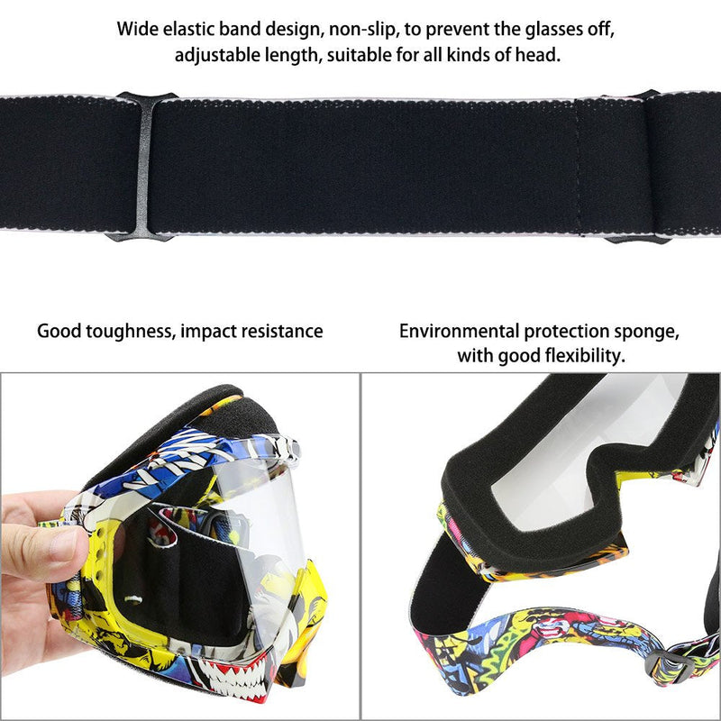 Dirt Bike Goggles, ATV Goggles Adult Motocross Goggles Clear Lens Racing MX Goggle Glasses and Ski Goggles Camo Yellow Frame + Clear Lens