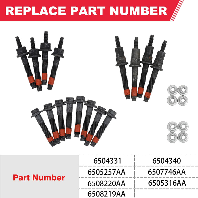 Exhaust Manifold Hardware Kit Fits for Dodge Dakota Durango Ram 1500 Chrysler Jeep Grand Cherokee Replaces# 6505257AA 6504331 Exhaust Manifold Bolt & Stud Nut Set