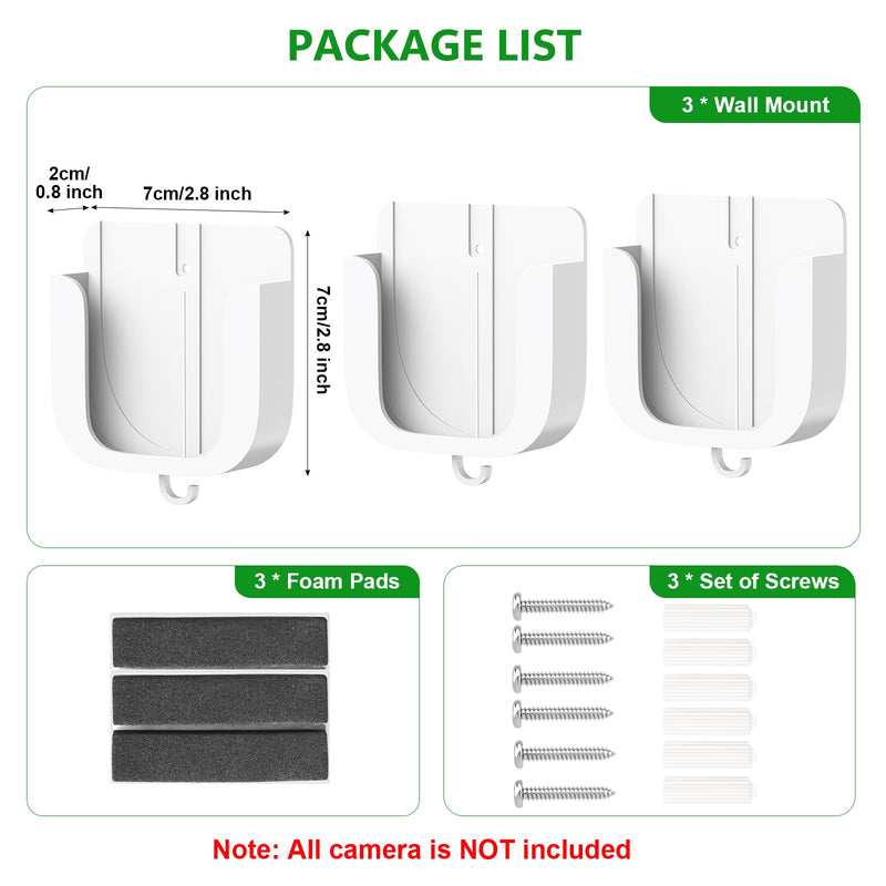 3 Pack No Drill Camera Mount for Ring Outdoor Cam Plus, Easy Installation Mounting Camera Holder with Strong Adhesive Tape or Screws, White Wall Mount for Ring Outdoor Camera