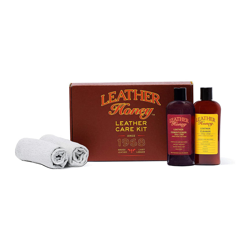 Leather Honey Complete Leather Care Kit: Cleaner, Conditioner, 2 Cloths. Non-Toxic Leather Care Made in the USA Since 1968. Restore Couches, Car Seats & Interior, Jackets, Shoes & Bags. For Any Color