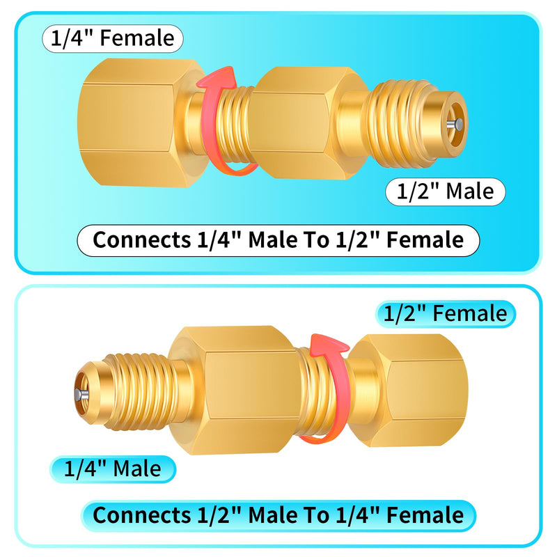 Boltigen R134a Refrigerant Tank Adapters, R12 R22 to R134a Adapter Connector, 1/2 to 1/4 Flare R134a Vacuum Pump Adapter Fittings with Valve Core Remover R134A Adapters