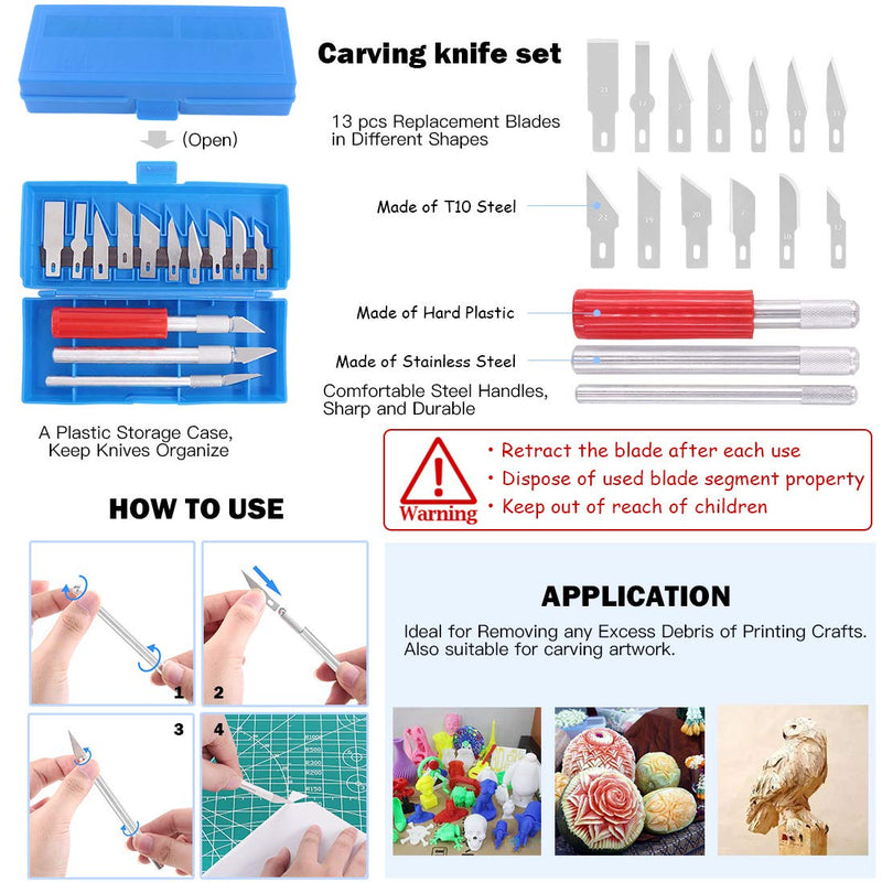 Glarks 40Pcs 3D Printer Removal Cleaning Tool Kit, Including Needle Nose Plier, Tweezers, Filing Tool, Cleaning Needles, Glue Stick, Cutting Mat, Knife Clean Up Kit to Remove, Clean, Finish 3D Print