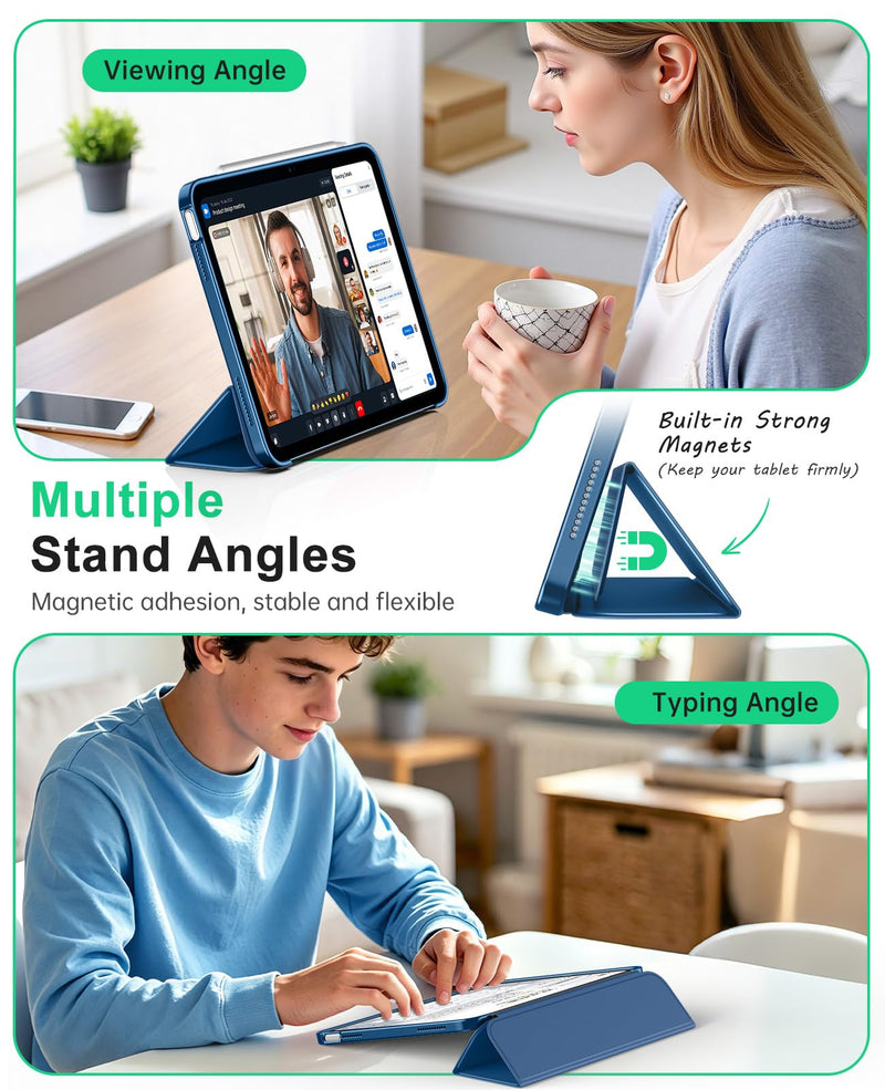 MoKo Case for iPad (A16) 11th/10th Gen 2025/2022 11/10.9 Inch, Abyss Blue | Trifold Stand Protective Cover Smart Folio Case Soft Flexible TPU Cover Support Supports Touch ID Auto Sleep/Wake