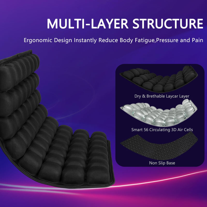  [AUSTRALIA] - SUNFICON Air Cushion Inflatable Chair Air Seat Cushion Car Portable Breathable Comfort Cushion Office Wheelchair Pad Orthopedics Pain Pressure Relief Cushion Camping Seat Mat 18 x 16 x1 in Black