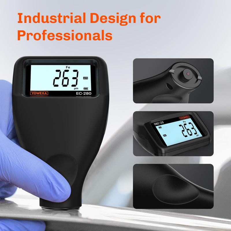 Paint Thickness Gauge for Cars, Digital Coating Meter 0-2500μm | Paint Meter for Cars, Fe/NFe/Zn Detection, Ruby Probe, Backlit Rotating LCD, Continuous Coating Thickness Tester, Used Cars